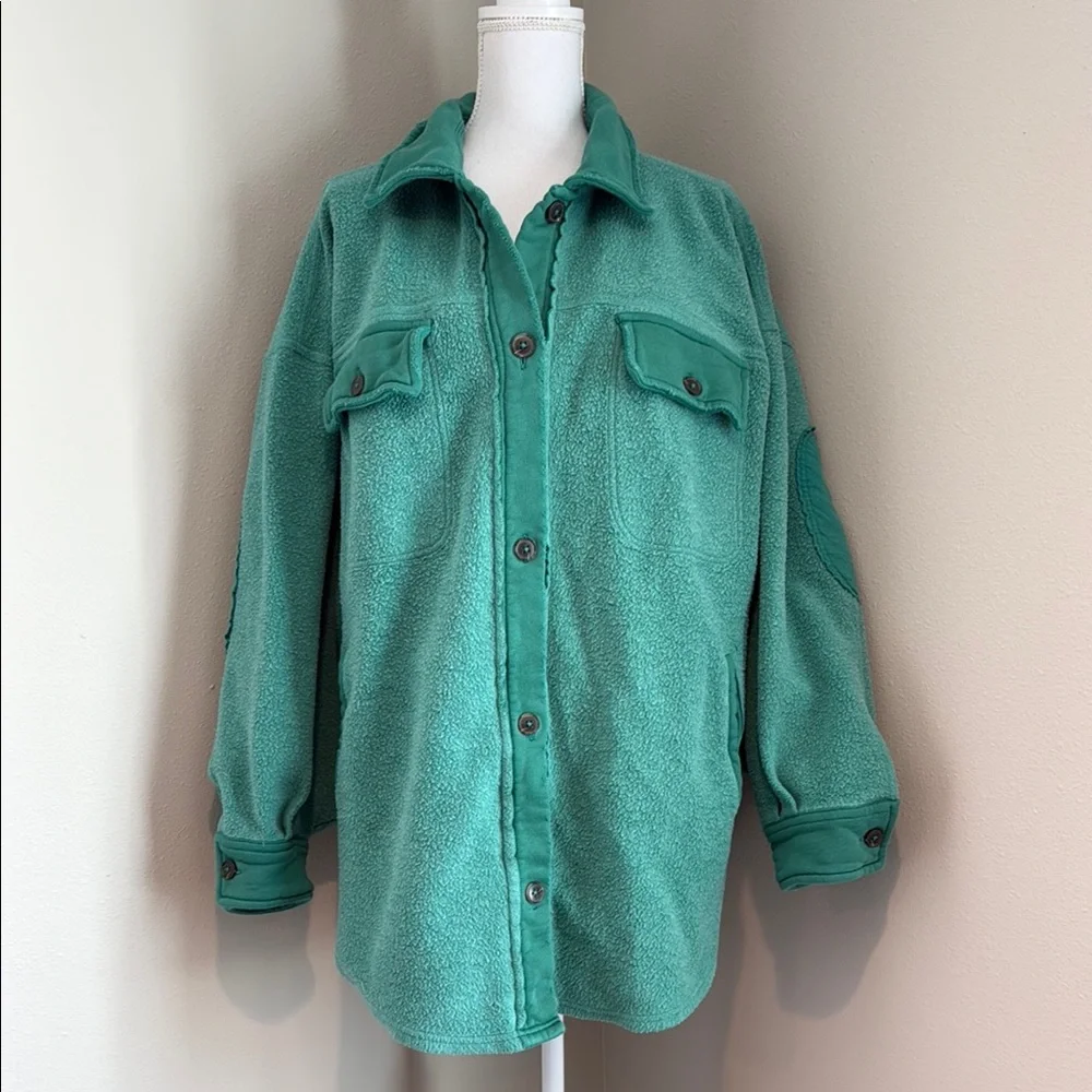 Free People | Ruby Shirt Fleece Oversized Button-down Shacket | Green | Large